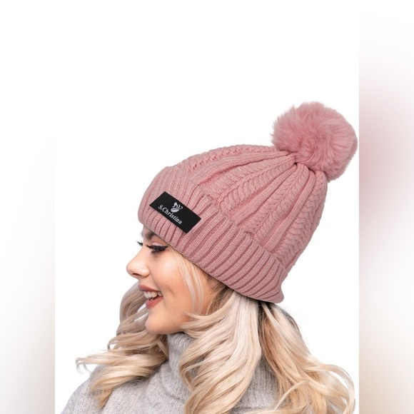 S.Cristina pink Pom Pom Knit Thermal Fleece Snow Ski Cap - Picture 1 of 6